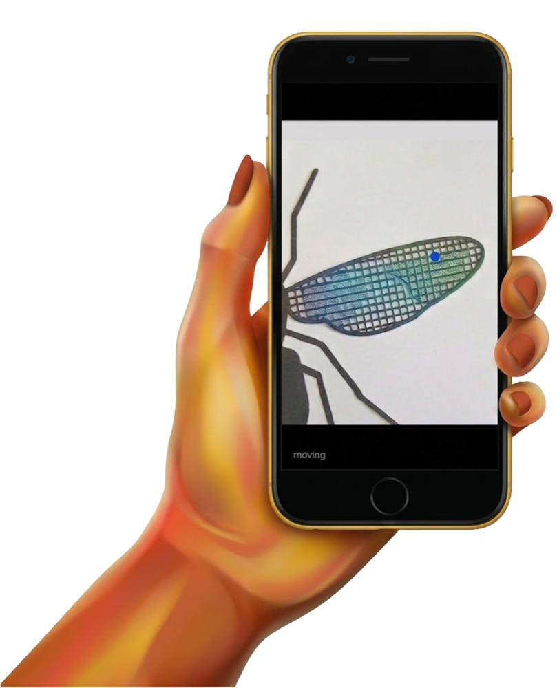 O mână ține un telefon care scanează o ilustrație tactilă